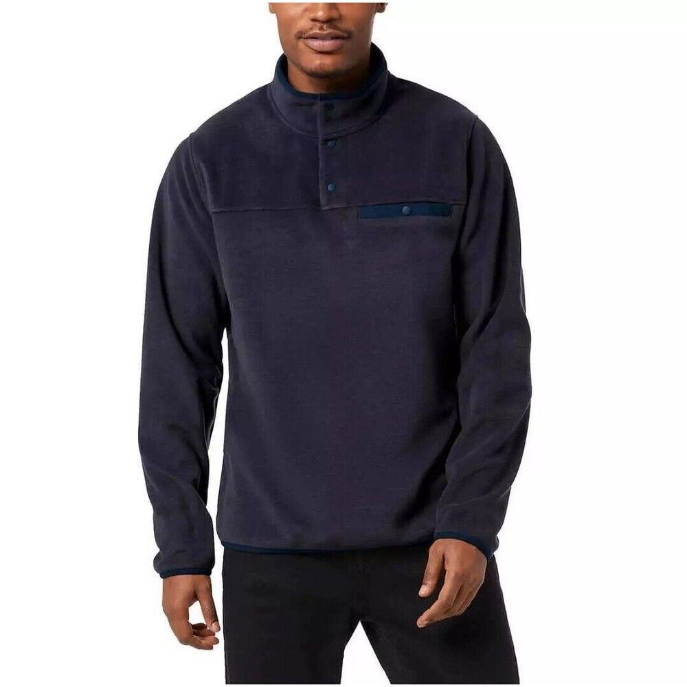 32 DEGREES Men's 1/4 Snap Stand Collar Fleece Pullover Navy Blue Size XXL #24B4